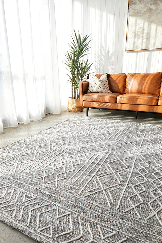 Arya Stitch Woven Rug Silver Grey