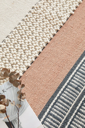 Esha Textured Woven Rug White Peach