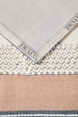 Esha Textured Woven Rug White Peach