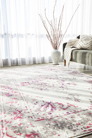 Alexa Transitional Rug White Pink Grey