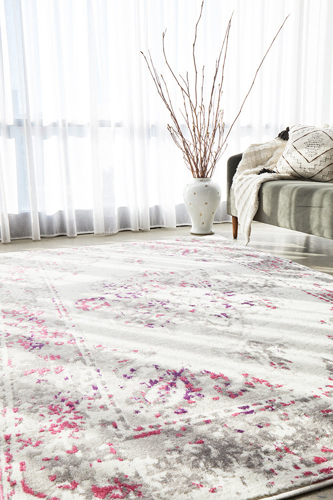 Alexa Transitional Rug White Pink Grey