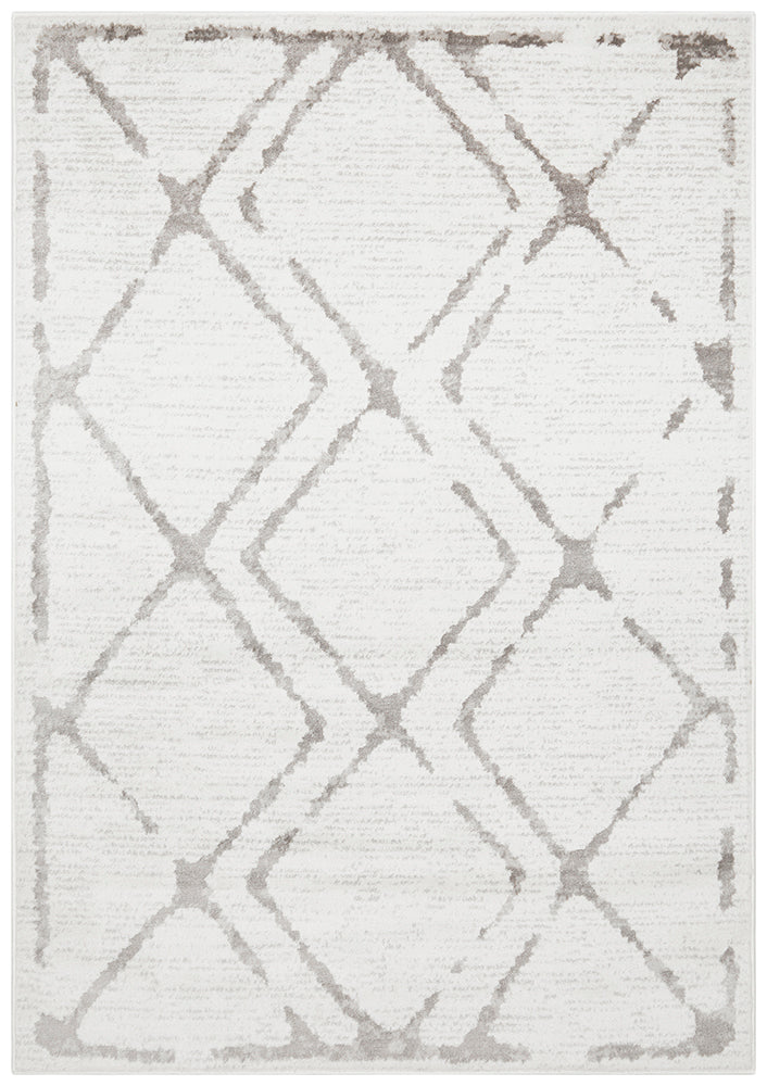 Kendall Contemporary Diamond Rug White Grey