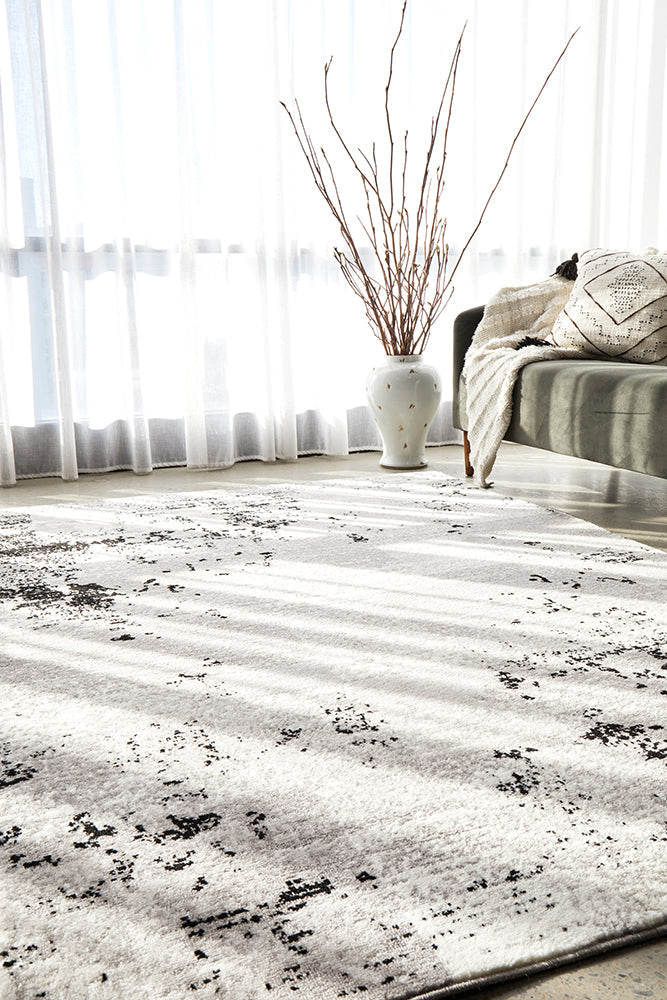 Alicia Modern Distressed Rug Grey Black Silver