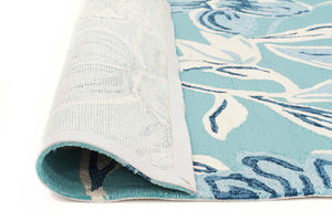 Copacabana Whimsical Blue Floral Indoor Outdoor Rug