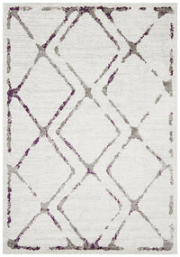 Kendall Contemporary Diamond Rug White Purple Grey