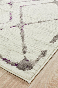 Kendall Contemporary Diamond Rug White Purple Grey