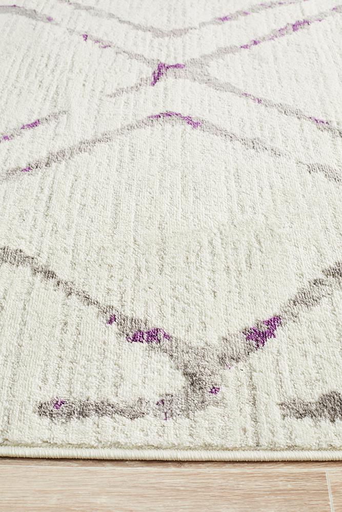 Kendall Contemporary Diamond Rug White Purple Grey