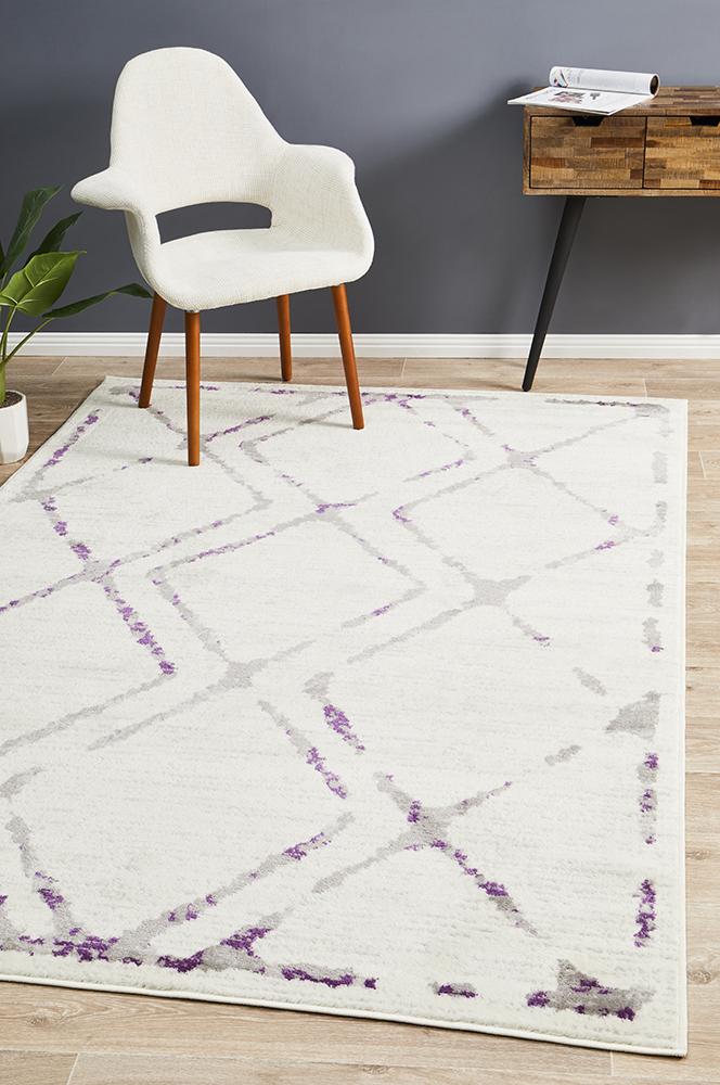 Kendall Contemporary Diamond Rug White Purple Grey