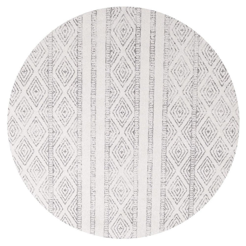 Oasis Salma White And Grey Tribal Round Rug