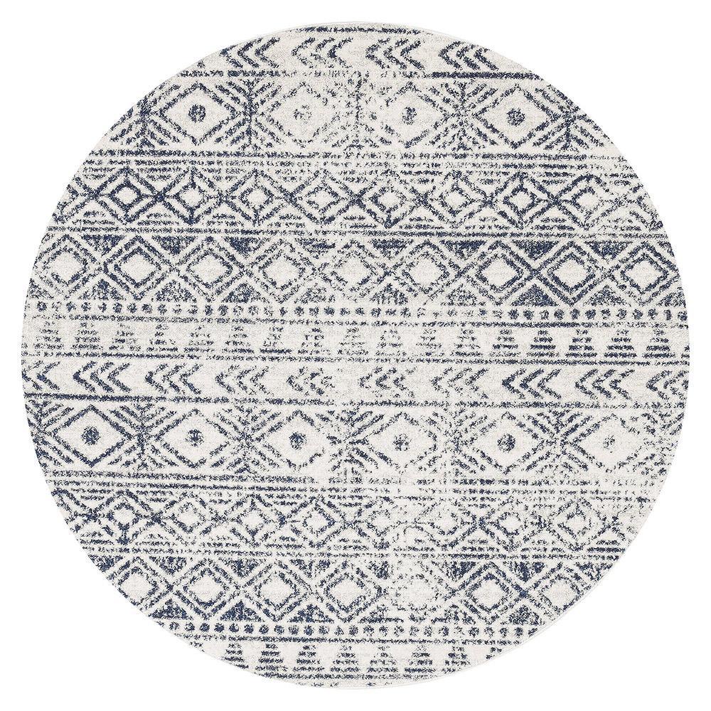 Oasis Ismail White Blue Rustic Round Rug