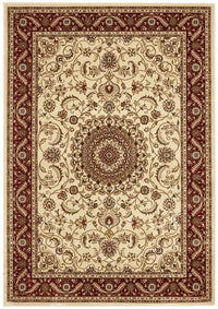 Sydney Collection Medallion Rug Ivory with Red Border