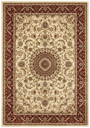 Sydney Collection Medallion Rug Ivory with Red Border