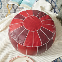 Moroccan PU Leather Pouf Embroider Craft Hassock Ottoman Footstool Round  Large 50*50*25cm  Artificial Leather Unstuffed Cushion